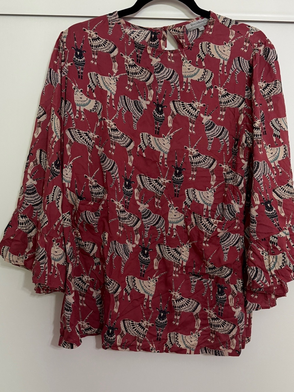 Cost Plus World Market Burgundy Tunic with Black and Cream Animal Print